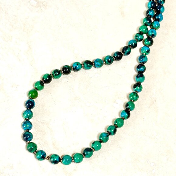 Teal Chrysocolla Short Necklace, Beaded Genuine Gemstone Adjustable Necklace - Picture 4 of 10